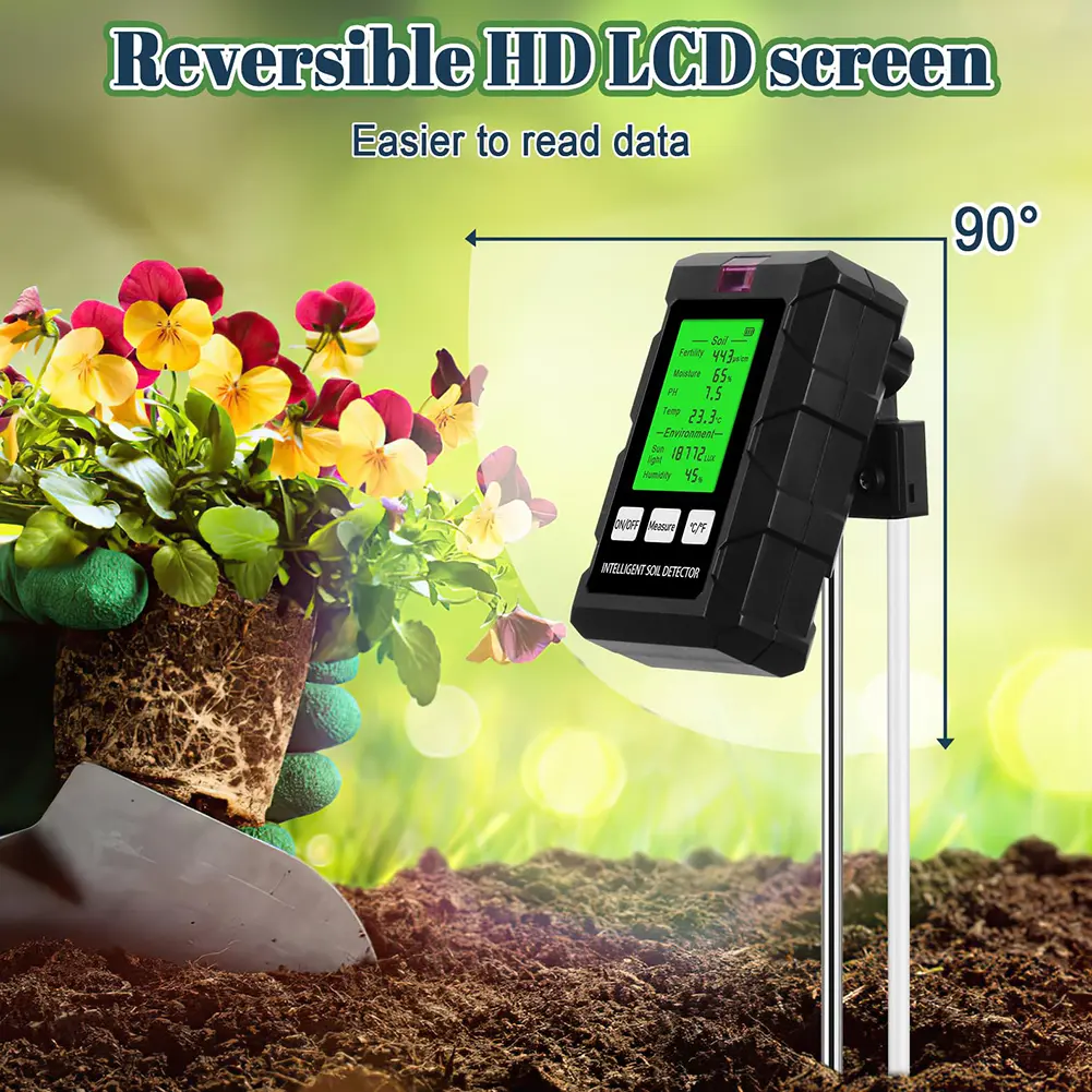 6 in 1 Soil Tester Soil Thermometer LCD Display Temperature Humidity Tester Multi-Function Pricise for Outdoor & Indoor Use