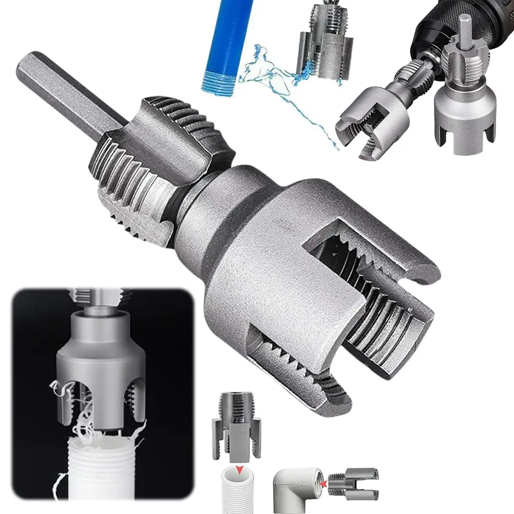 Integrated Internal & External Pipe Threading Tool 1/2 3/4 Inch PVC Pipe Threader Compatible Electric Drill Pipe Rethreading Kit