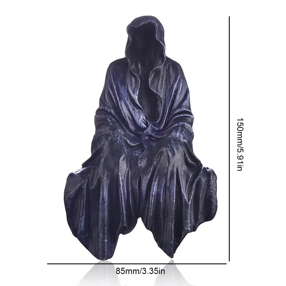 Desktop Gothic Sculpture Resin Death Grim Reaper Decor Ghost Sitting Sculpture for Outdoor Garden Shelf Decor