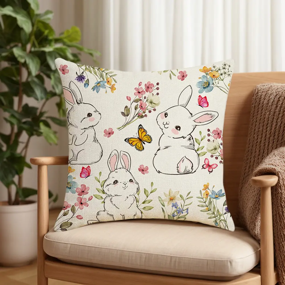 4pcs/set Easter Pillow Covers 2025 Spring Easter Decor 45x45cm Throw Pillow Cover Couch Cushion Case for Home Couch Sofa Bedroom