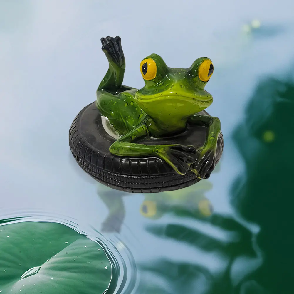 Resin Garden Ornaments Frog Statue Water Floating with Frog Ornament Animal Gardening Gifts for Home Garden Pond Decoration