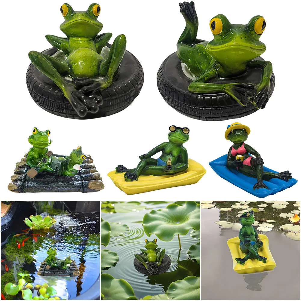 Resin Garden Ornaments Frog Statue Water Floating with Frog Ornament Animal Gardening Gifts for Home Garden Pond Decoration