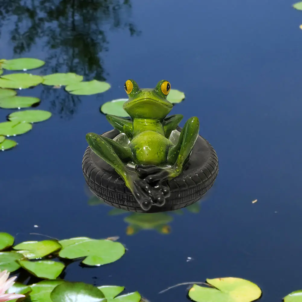 Resin Garden Ornaments Frog Statue Water Floating with Frog Ornament Animal Gardening Gifts for Home Garden Pond Decoration