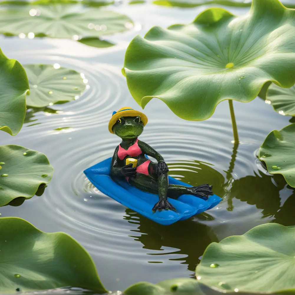 Resin Garden Ornaments Frog Statue Water Floating with Frog Ornament Animal Gardening Gifts for Home Garden Pond Decoration