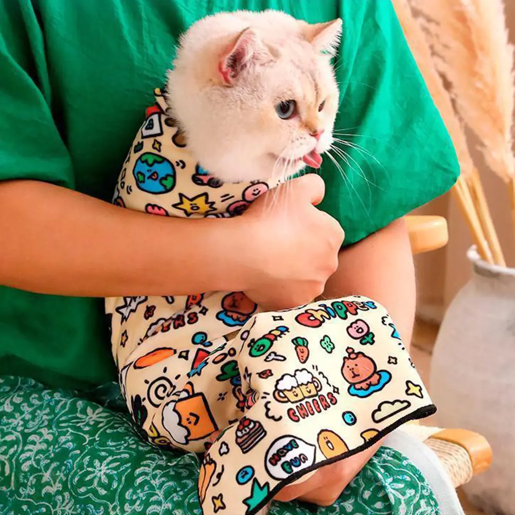 Cat Calming Wrap Self-Adherent Cat Wrap Anti-Bite Cat Swaddle Burrito Wrap Anti-Scratch for Nail Trimming Cat Grooming Supplies