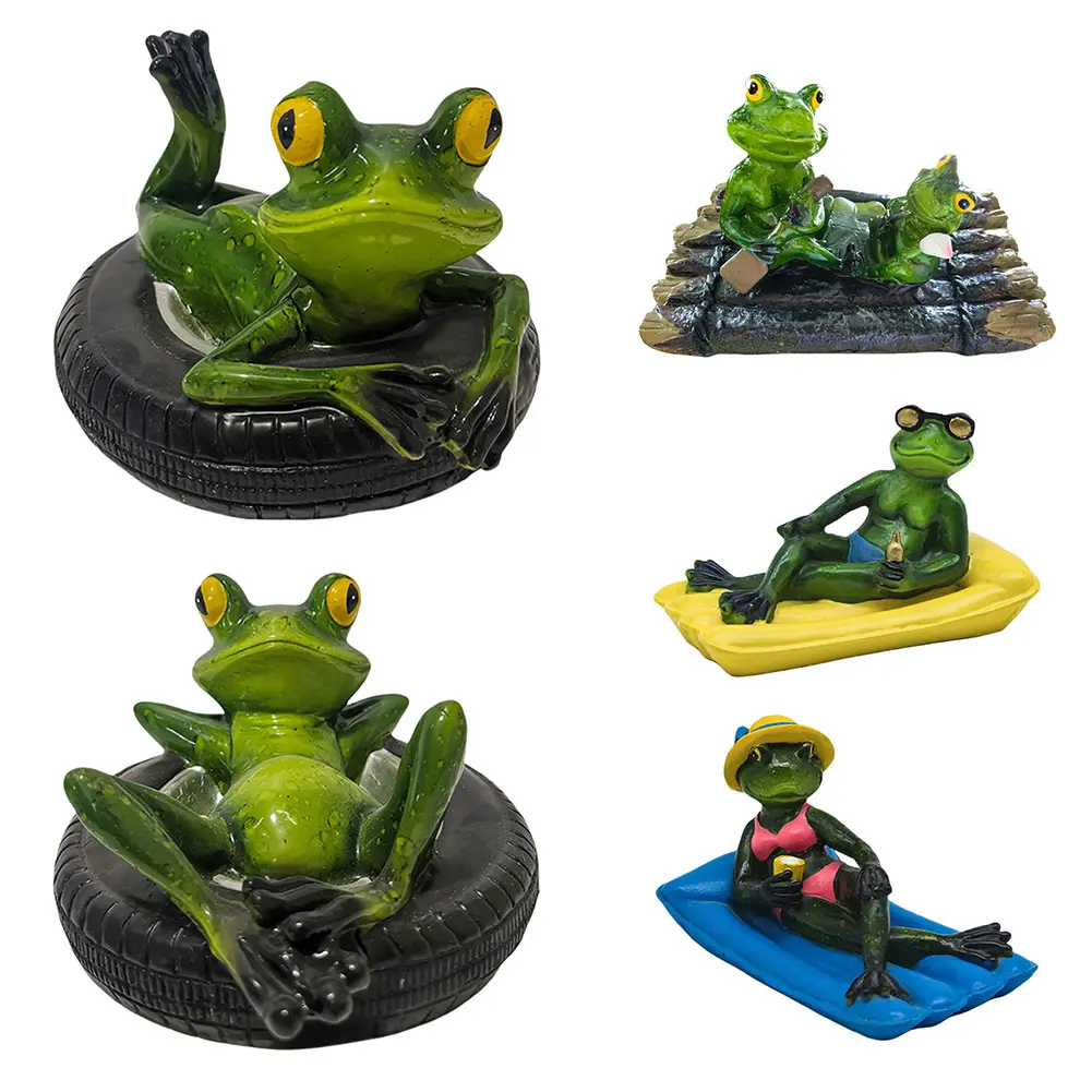 Resin Garden Ornaments Frog Statue Water Floating with Frog Ornament Animal Gardening Gifts for Home Garden Pond Decoration
