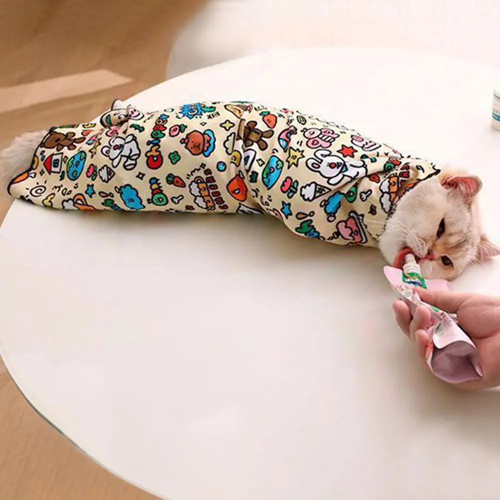 Cat Calming Wrap Self-Adherent Cat Wrap Anti-Bite Cat Swaddle Burrito Wrap Anti-Scratch for Nail Trimming Cat Grooming Supplies