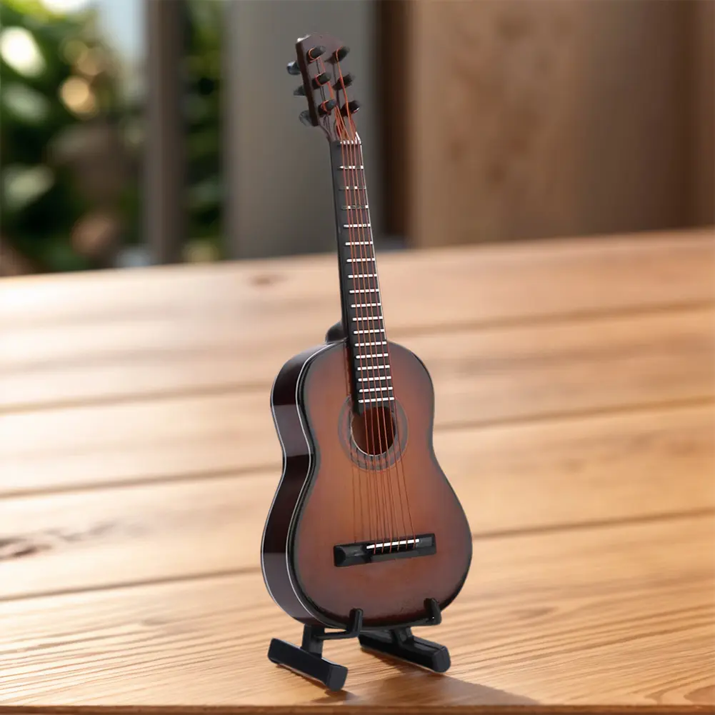 Wooden Miniature Guitar Model with Support Wooden Decorative Ornament Musical Instrument Replica Home Decor Guitar Lovers Gifts