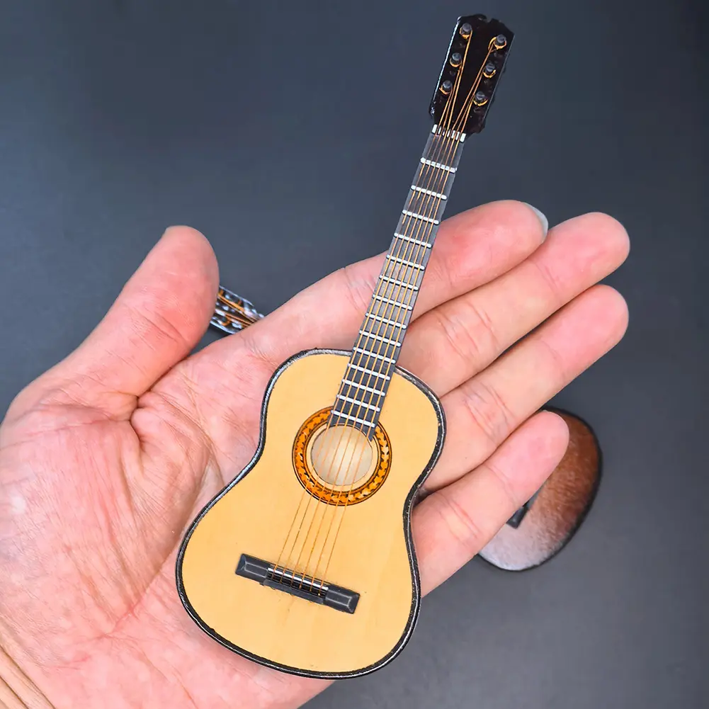 Wooden Miniature Guitar Model with Support Wooden Decorative Ornament Musical Instrument Replica Home Decor Guitar Lovers Gifts