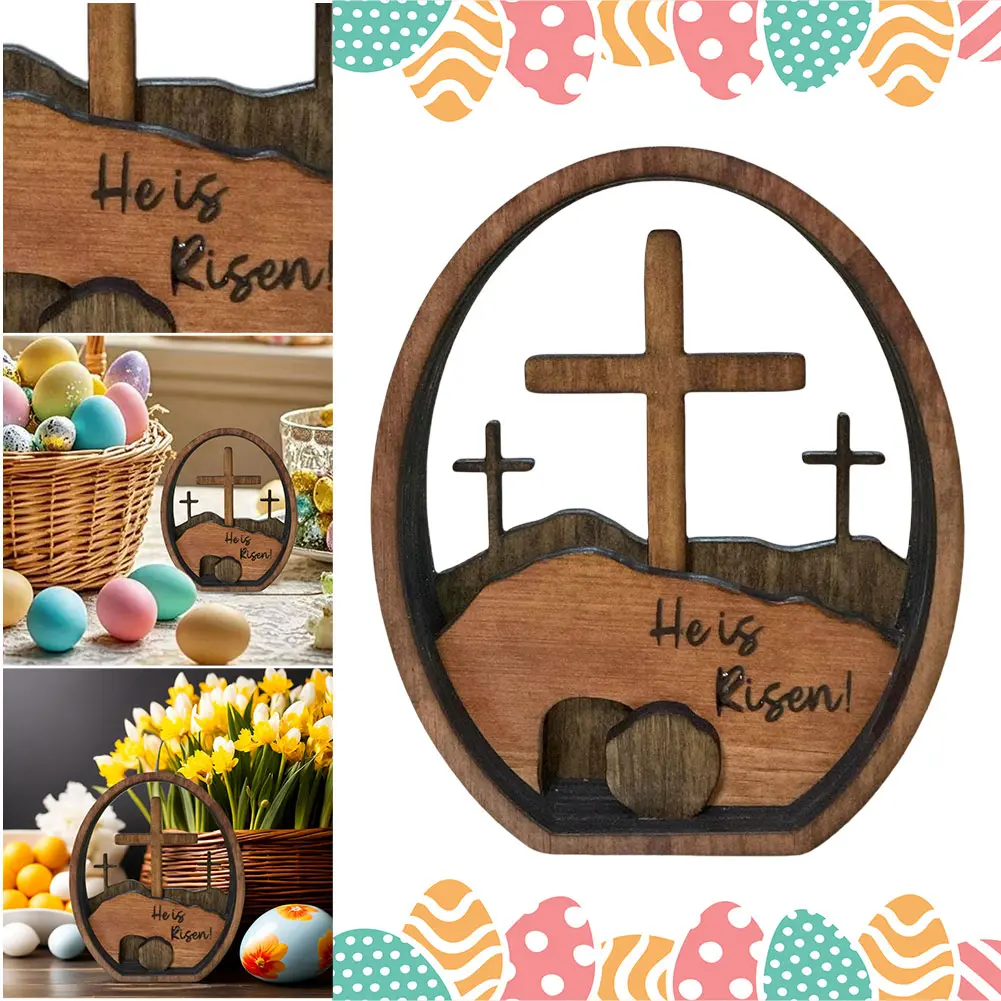 Empty Tomb Easter Decor Easter Resurrection Scene Wooden Jesus Nativity Scene Decor for Religious Home Office Desktop Decoration