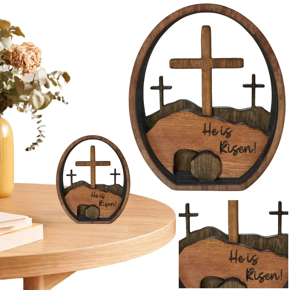 Empty Tomb Easter Decor Easter Resurrection Scene Wooden Jesus Nativity Scene Decor for Religious Home Office Desktop Decoration