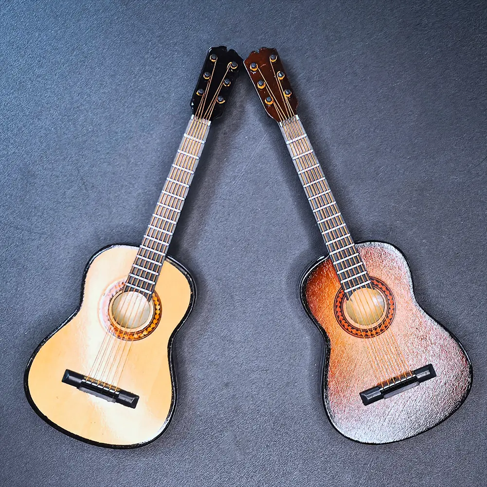 Wooden Miniature Guitar Model with Support Wooden Decorative Ornament Musical Instrument Replica Home Decor Guitar Lovers Gifts