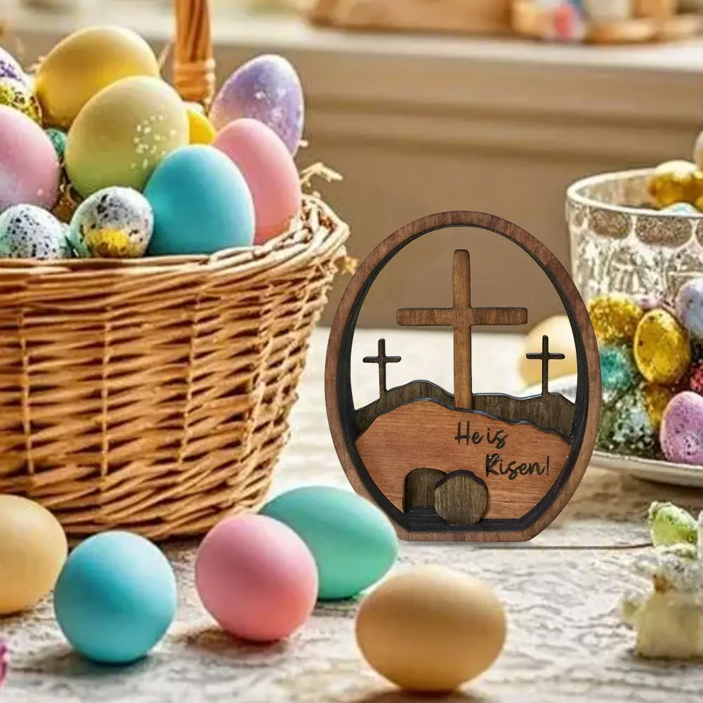Empty Tomb Easter Decor Easter Resurrection Scene Wooden Jesus Nativity Scene Decor for Religious Home Office Desktop Decoration