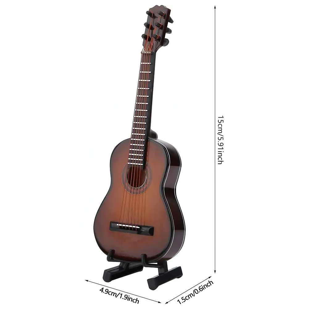 Wooden Miniature Guitar Model with Support Wooden Decorative Ornament Musical Instrument Replica Home Decor Guitar Lovers Gifts
