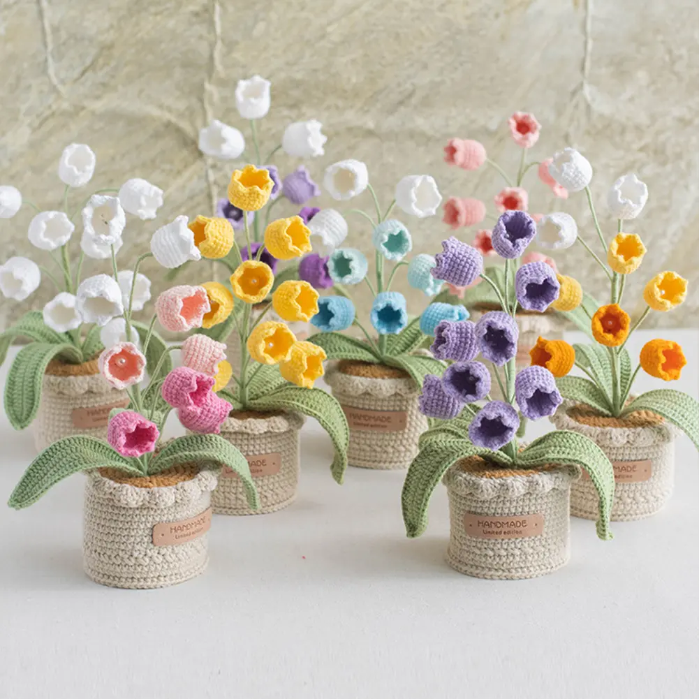 Finished Handmade Crochet Flower Hand Knitted Potted Plants Crochet Faux Flower DIY Crochet Flowers Home Car Decor Unique Gifts
