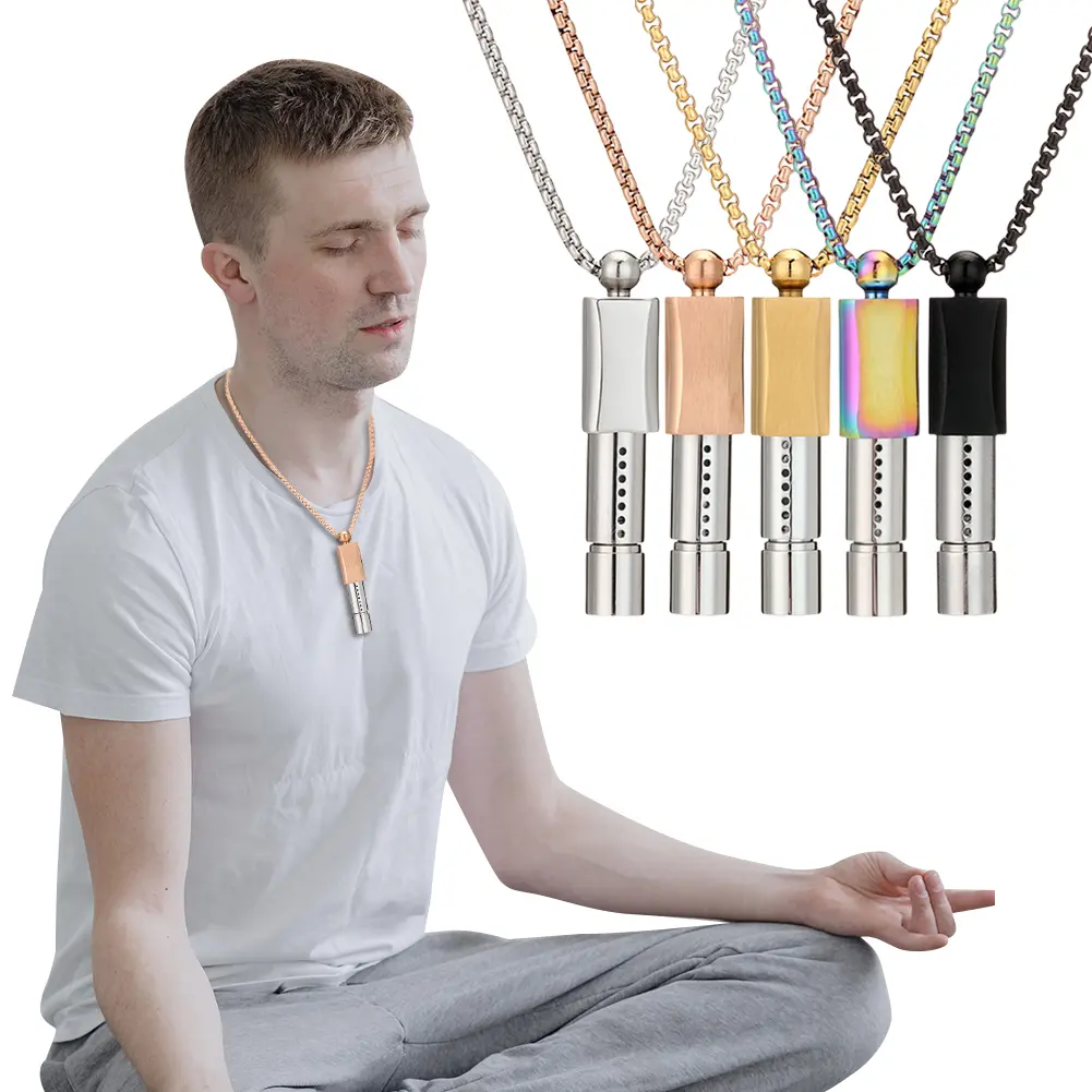 Steel Mindful Breathing Necklace Breathing Resistance Whistle Necklace Cotton Core Meditation Jewelry for Anxiety & Stress Relie
