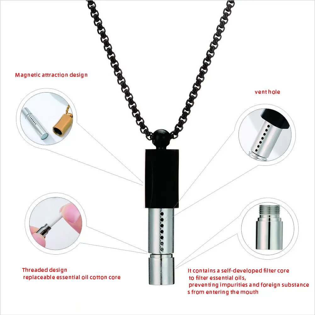 Steel Mindful Breathing Necklace Breathing Resistance Whistle Necklace Cotton Core Meditation Jewelry for Anxiety & Stress Relie