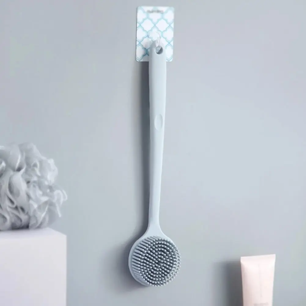 Silicone Bath Brush Double-Sided Shower Brush Soft Bristles Long Handle Back Scrubber Non-Slip Body Massage Brush for Men Women