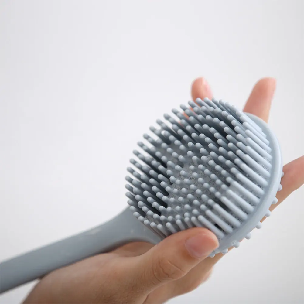 Silicone Bath Brush Double-Sided Shower Brush Soft Bristles Long Handle Back Scrubber Non-Slip Body Massage Brush for Men Women