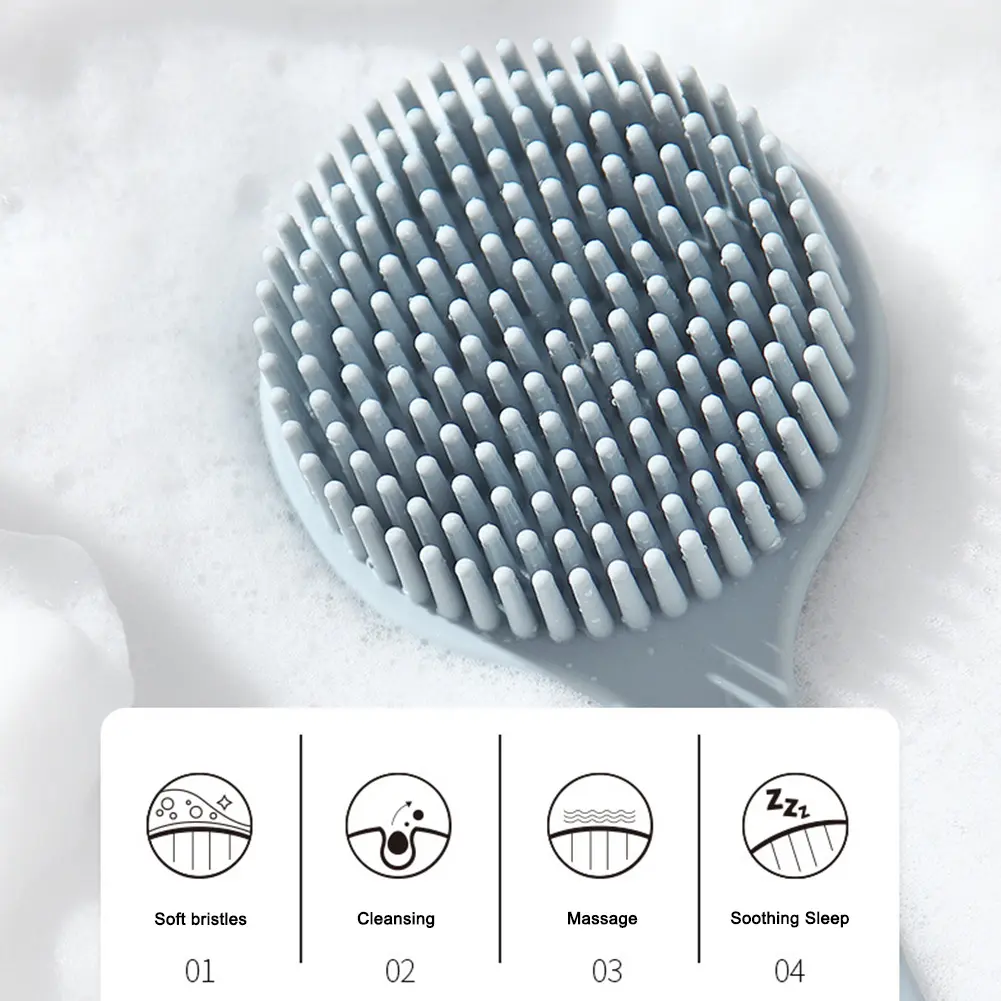 Silicone Bath Brush Double-Sided Shower Brush Soft Bristles Long Handle Back Scrubber Non-Slip Body Massage Brush for Men Women