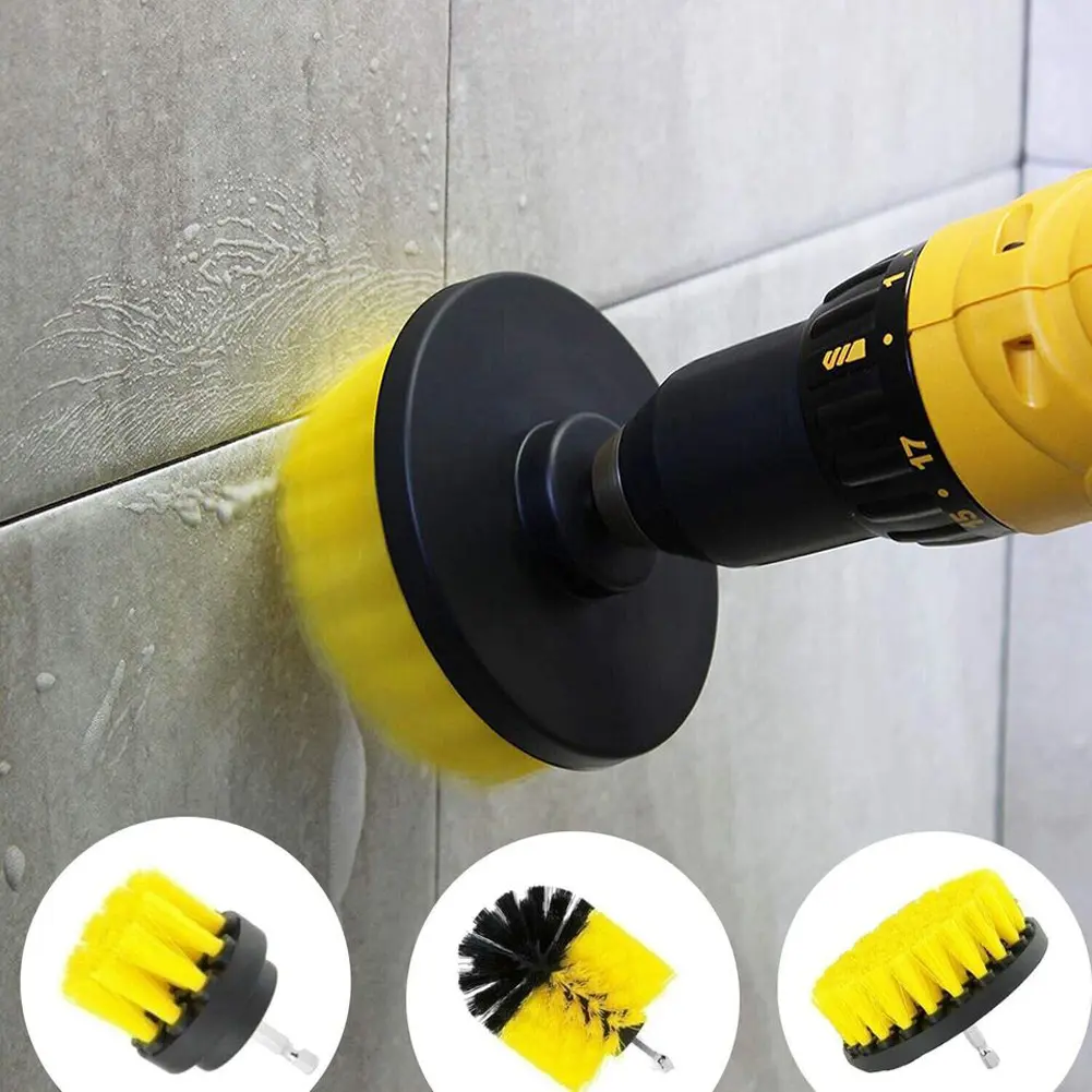 3Pcs Drill Brush Attachment Set Wash Cleaning Brushes Tool Kit Electric Cleaning Scrub Brush Kit Kitchen Home Toilet Tools Kit