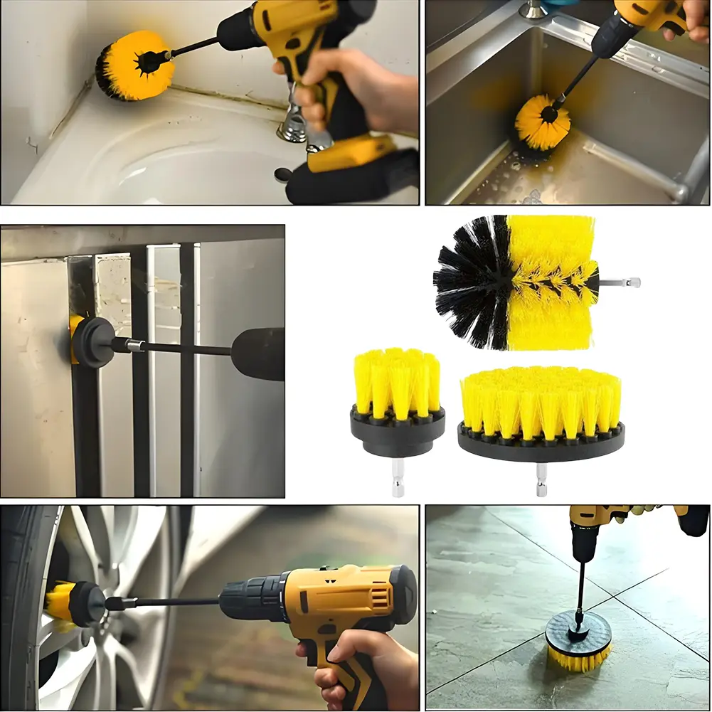 3Pcs Drill Brush Attachment Set Wash Cleaning Brushes Tool Kit Electric Cleaning Scrub Brush Kit Kitchen Home Toilet Tools Kit