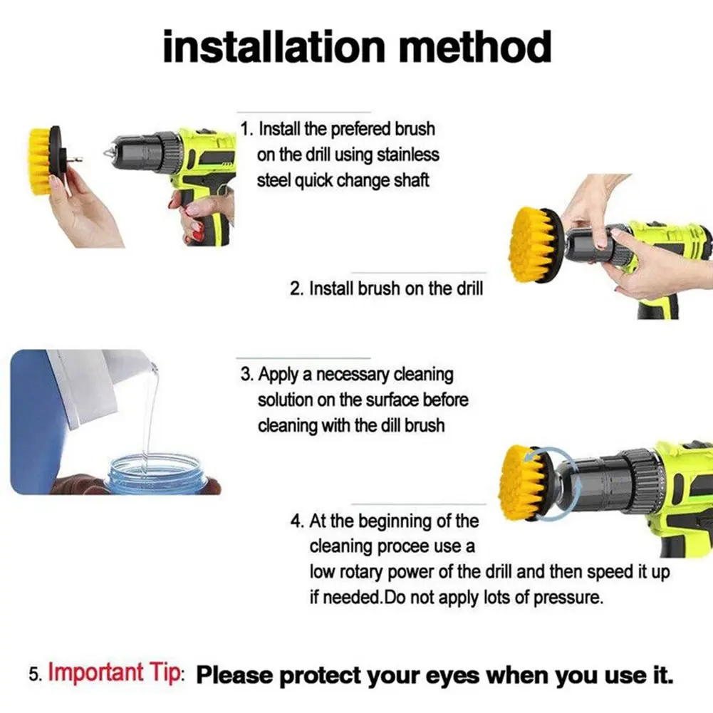 3Pcs Drill Brush Attachment Set Wash Cleaning Brushes Tool Kit Electric Cleaning Scrub Brush Kit Kitchen Home Toilet Tools Kit