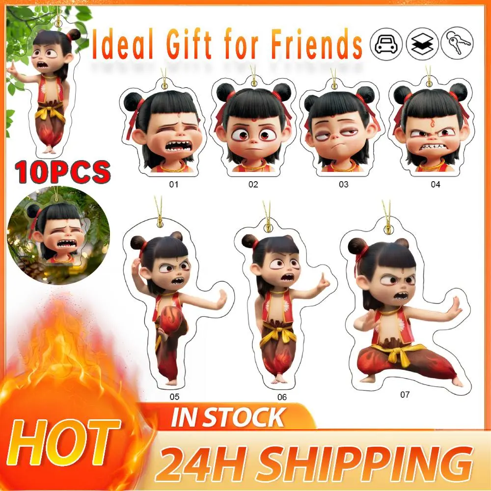 10pcs 2025 Hot Anime Movies Ne Zha 2 Cartoon Funny Lanyard Pendant Acrylic Key Pendant Car Pendant Fans Collection Ideal Gifts