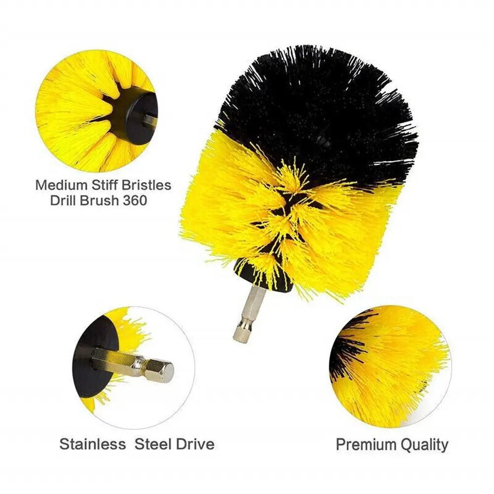 3Pcs Drill Brush Attachment Set Wash Cleaning Brushes Tool Kit Electric Cleaning Scrub Brush Kit Kitchen Home Toilet Tools Kit