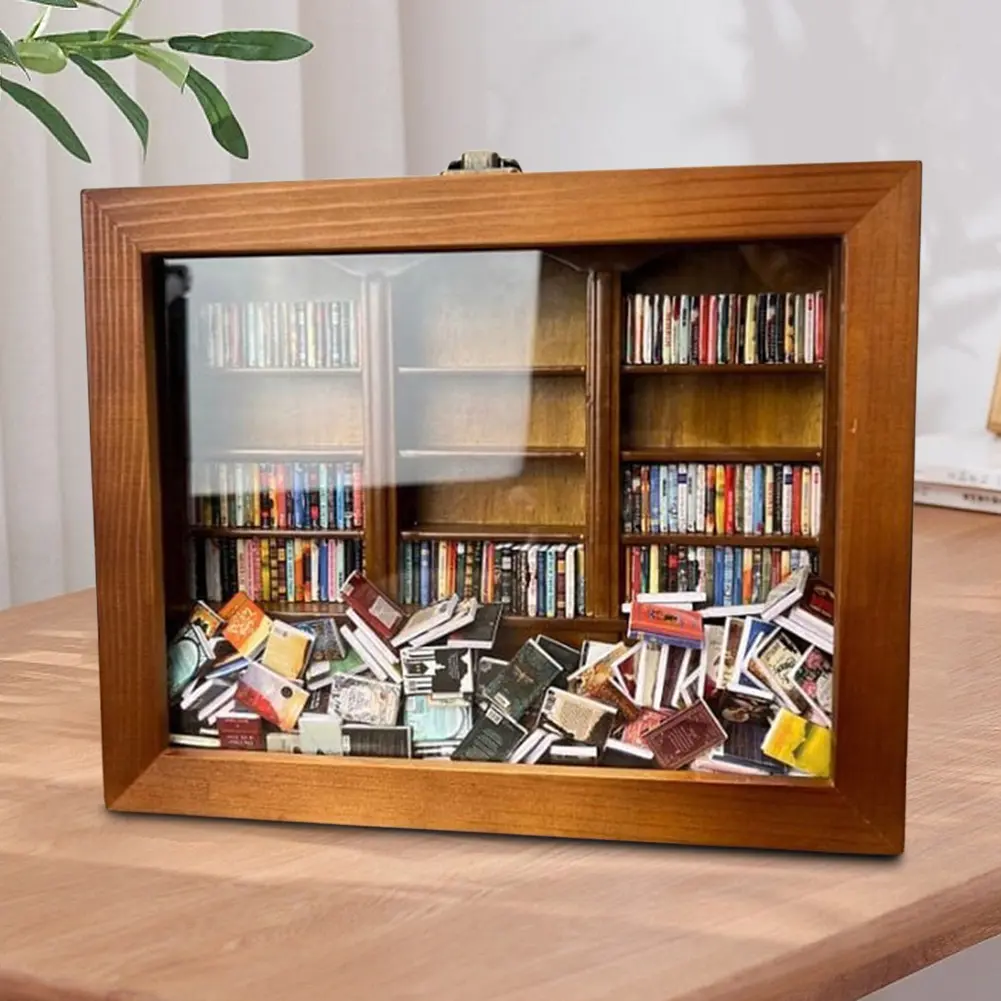 Creative Anti-Anxiety Bookshelf Ornaments Shake Away Your Anxiety Mini Anxiety Bookshelf Wooden Library Ornament for Book Lovers