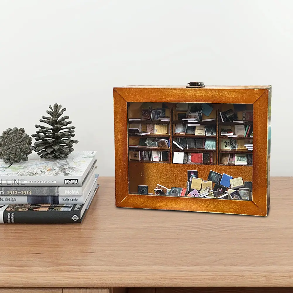 Creative Anti-Anxiety Bookshelf Ornaments Shake Away Your Anxiety Mini Anxiety Bookshelf Wooden Library Ornament for Book Lovers