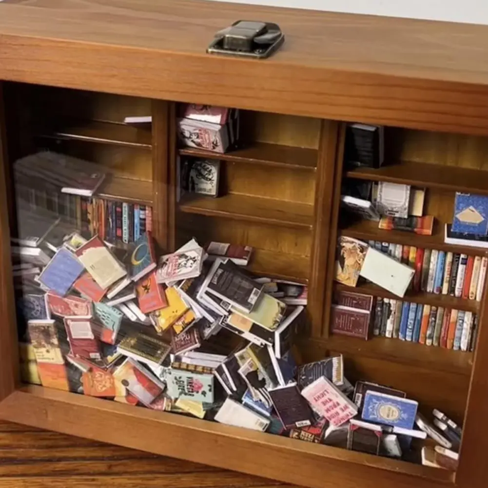 Creative Anti-Anxiety Bookshelf Ornaments Shake Away Your Anxiety Mini Anxiety Bookshelf Wooden Library Ornament for Book Lovers