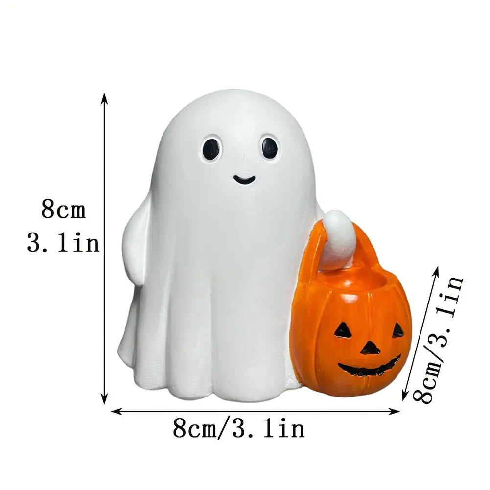 Glow in Dark Halloween Ghost Statue Decor Cute LED Resin Ghost Pumpkin Figurine Halloween Decor Halloween Party Props Ornaments