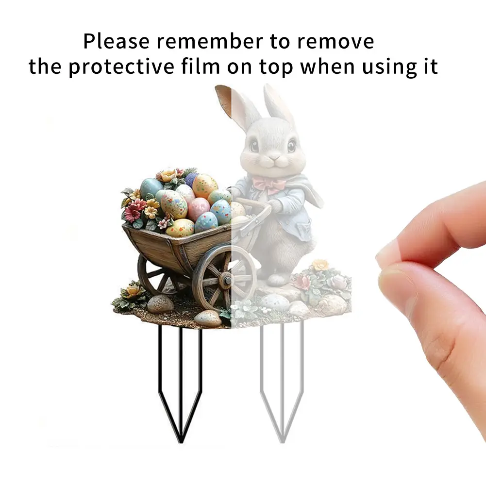 Easter Bunny Garden Stake Acrylic Easter Yard Sign 2D Flat Easter Lawn Stakes Outdoor Rabbit Sign Easter Decoration for Outdoors