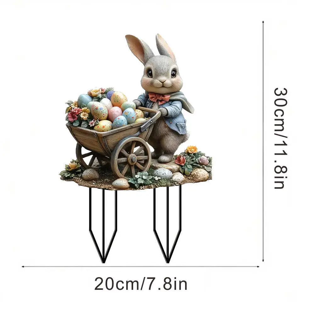 Easter Bunny Garden Stake Acrylic Easter Yard Sign 2D Flat Easter Lawn Stakes Outdoor Rabbit Sign Easter Decoration for Outdoors