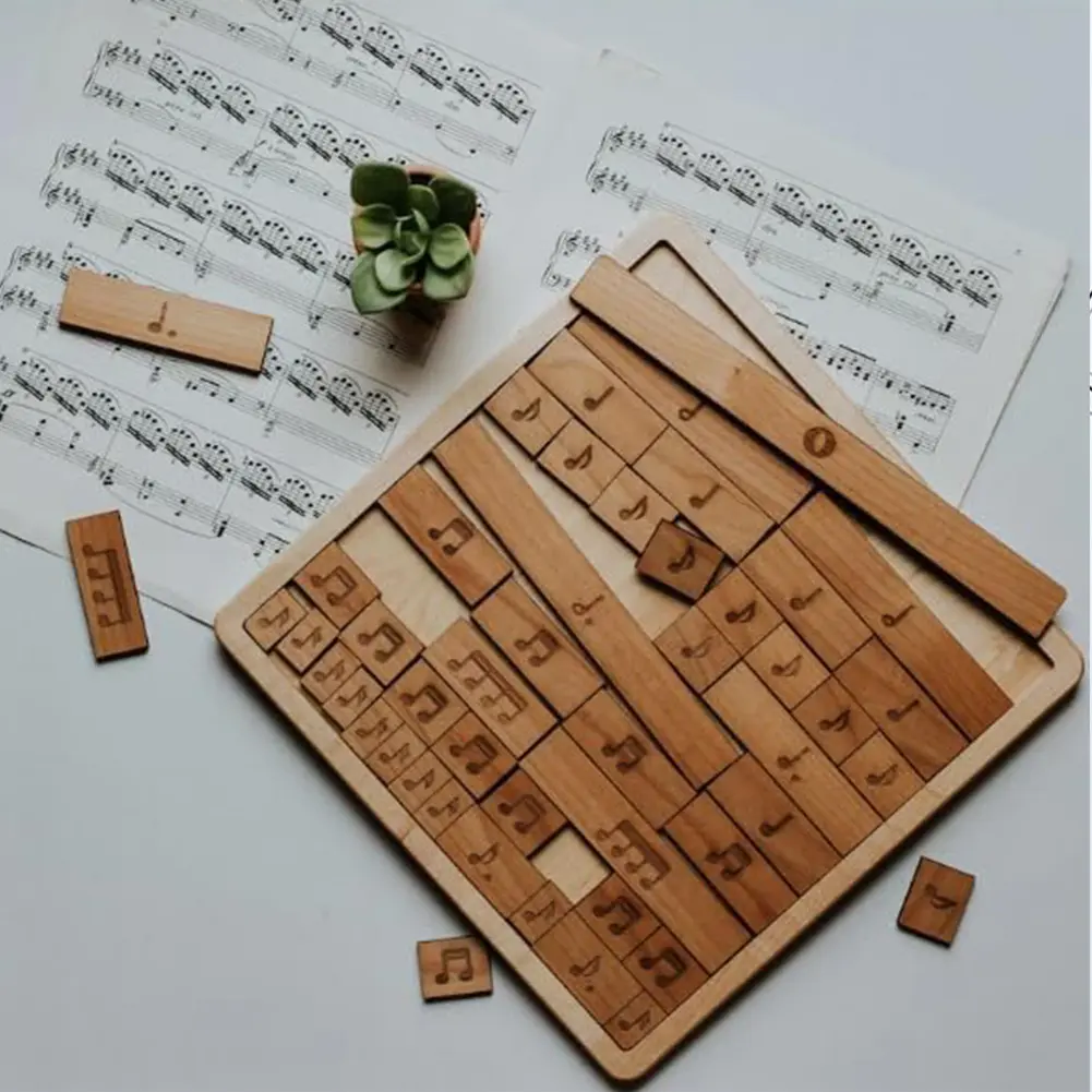 Musical Note Wooden Puzzle Music Fraction Bars Developmental Toy Fun Learning Piano Musical Notes Wooden Puzzle for Boys Girls