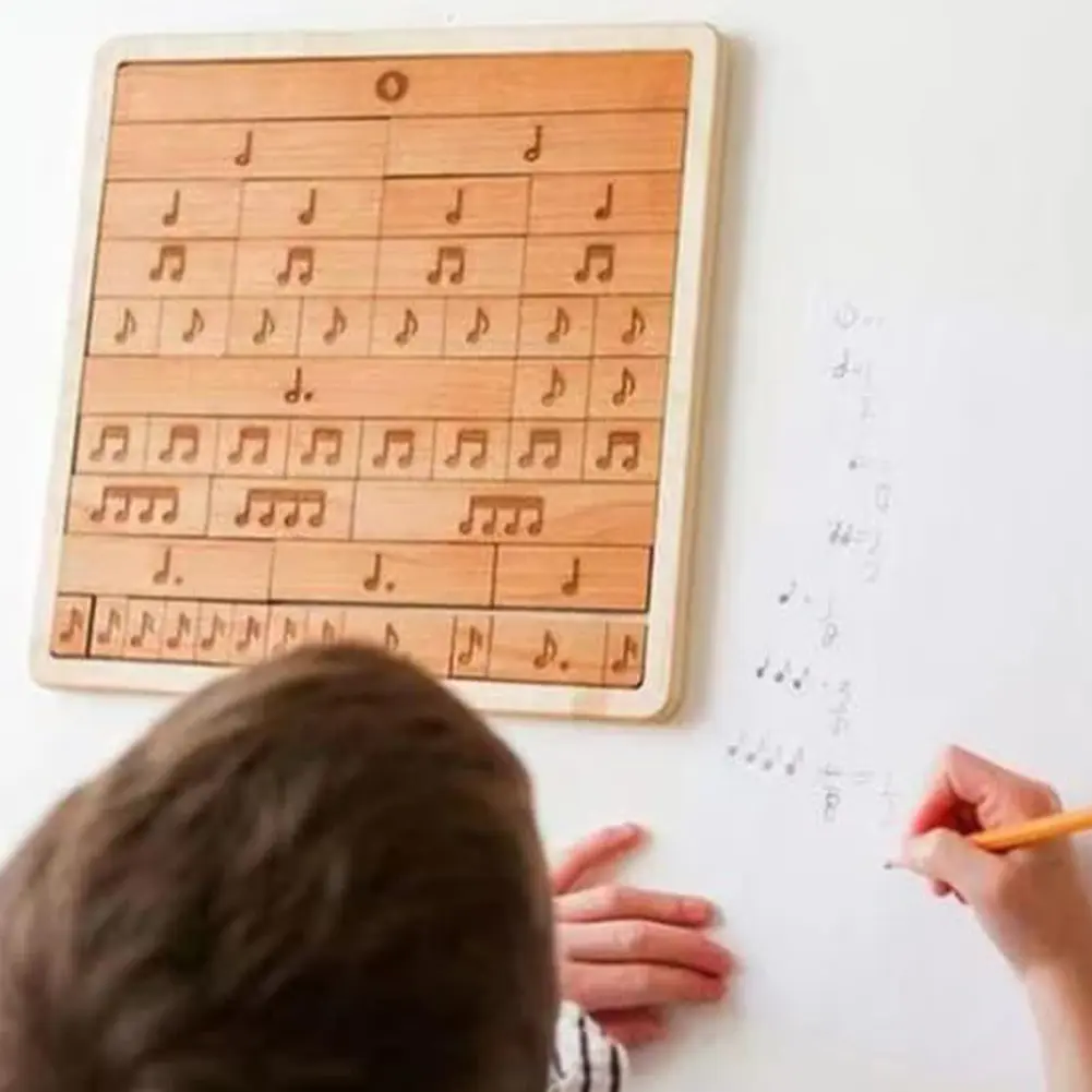 Musical Note Wooden Puzzle Music Fraction Bars Developmental Toy Fun Learning Piano Musical Notes Wooden Puzzle for Boys Girls