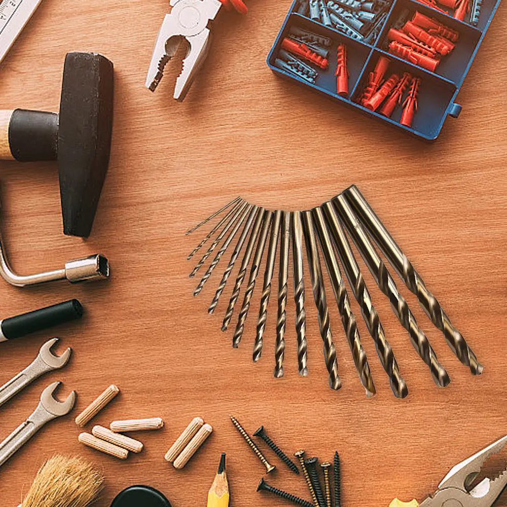 15 Pcs Cobalt HSS Drill Bit 1.5-10mm HSSCO M35 Twist Drill Bit Kit 135 Degree Tip Cobalt Twist Drill Bit Hole Cutter Power Tools