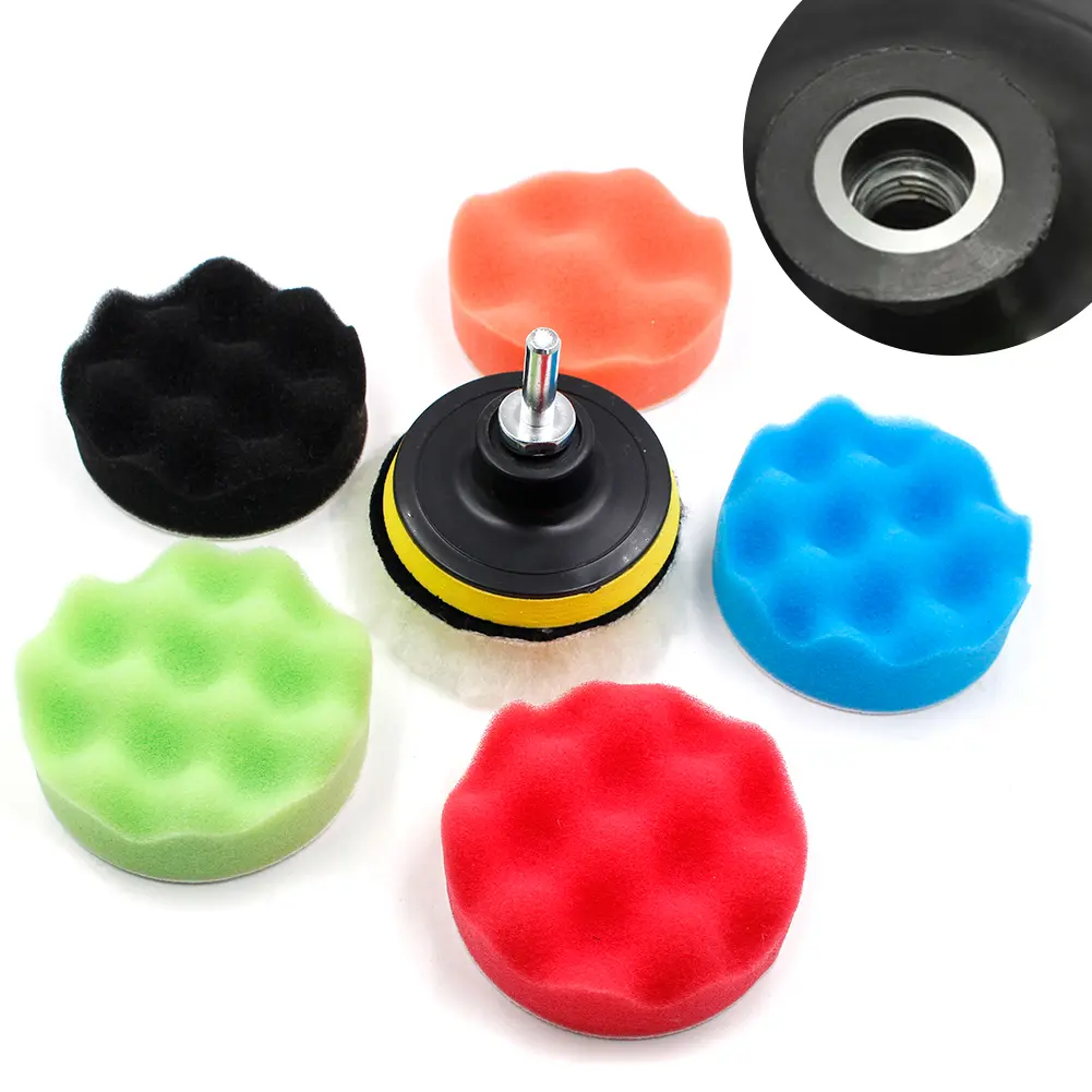 8Pcs/Set Polishing Pad Car Sponge Polishing Pad Kit 3/5/6/7 Inch Self-Adhesive Buffing Waxing Sponge Wool Wheel