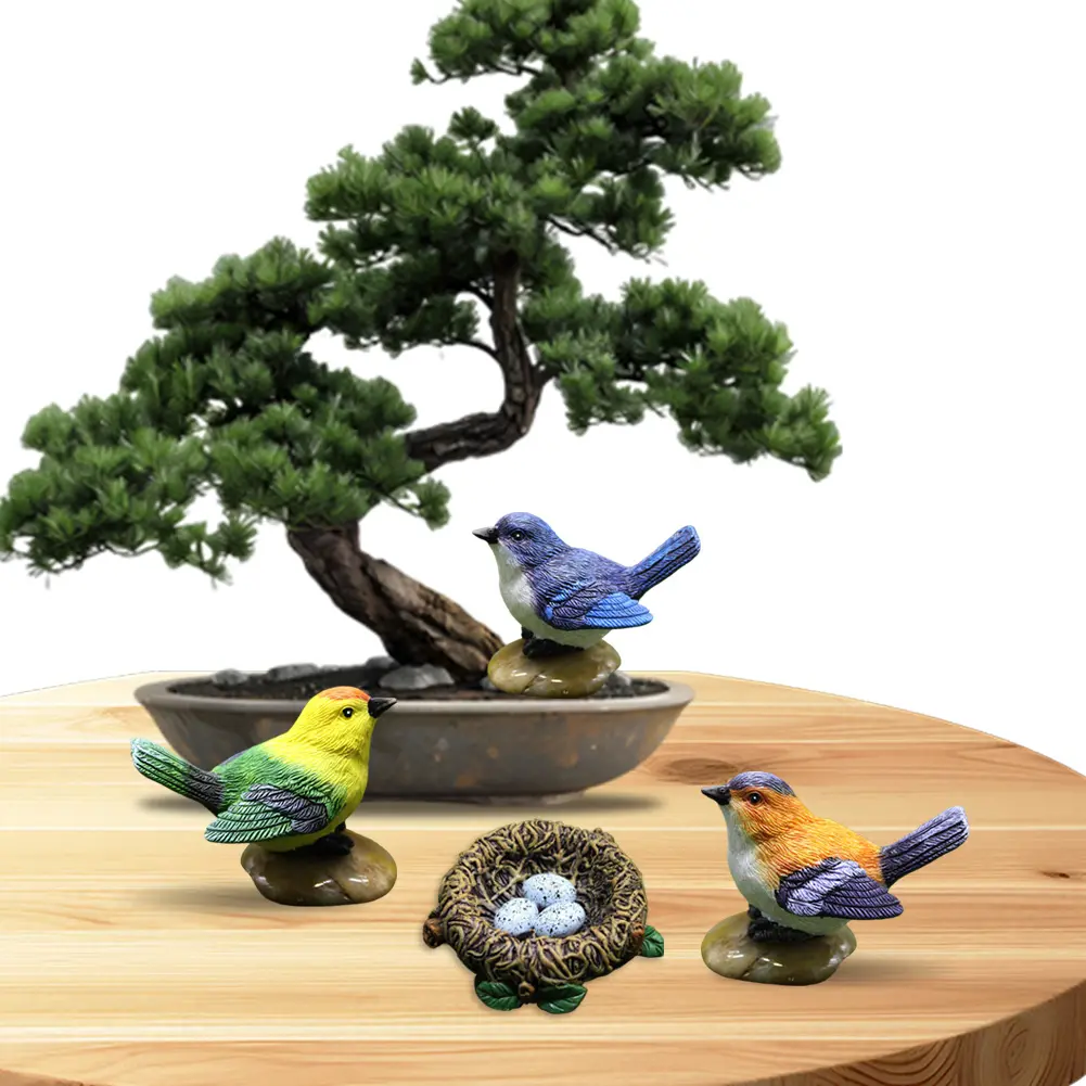 3Pcs Bird Figurines with Nest Bird Statues Decorative Bird Landscape Ornaments Simulation Bird Decoration for Micro Landscape
