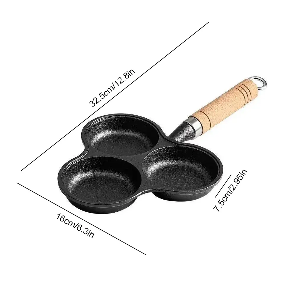 3-Cup Cast Iron Egg Frying Pan with Handle Pancake Pan Crepe Pan Fried Egg Pan for Breakfast Fried Egg Pancakes Steaks Hamburger