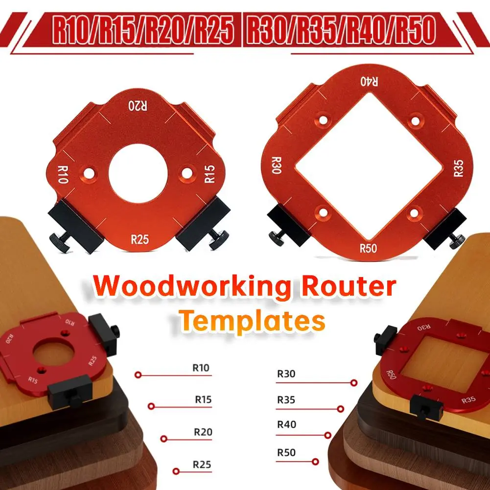 Woodworking Router Templates Jig Arc Angle Positioning Template Corner Positioning Mold Hand Tools for R10-R25/R30-R50 Radius
