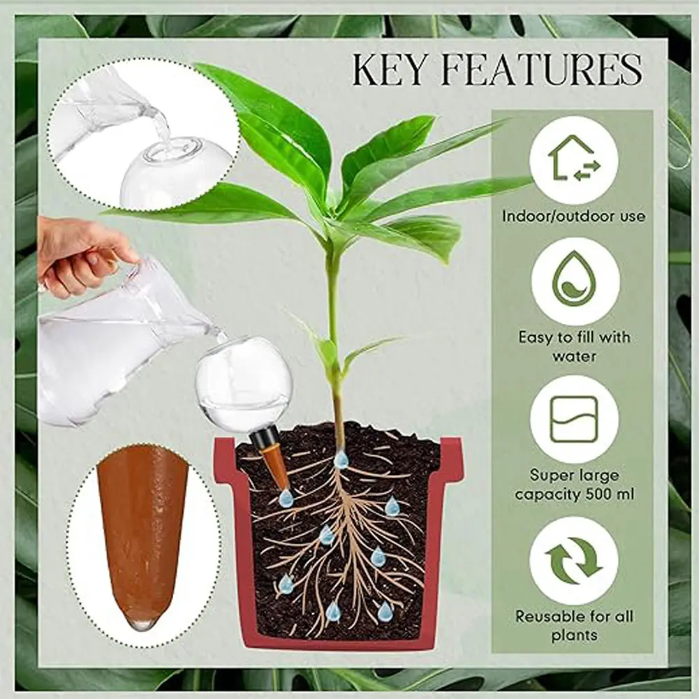 2/4Pcs Automatic Watering Globes 500ML Transparent Plant Self Watering Bulbs Drip Irrigation System Plastic Water Seepage Device