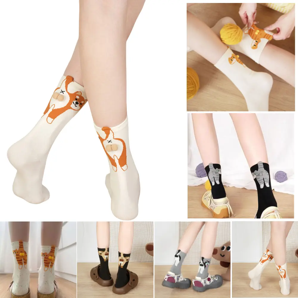1/2Pairs Cute Cat Socks with Balls Funny Soft Cotton Socks Breathable Middle Tube Socks Novelty Gifts for Women Girl Cat Lovers