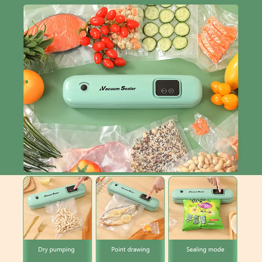 62kPa Vacuum Sealer Machine With Bag Cutter Vacuum Sealer with 10Pcs Seal Bags Food Vacuum Saver