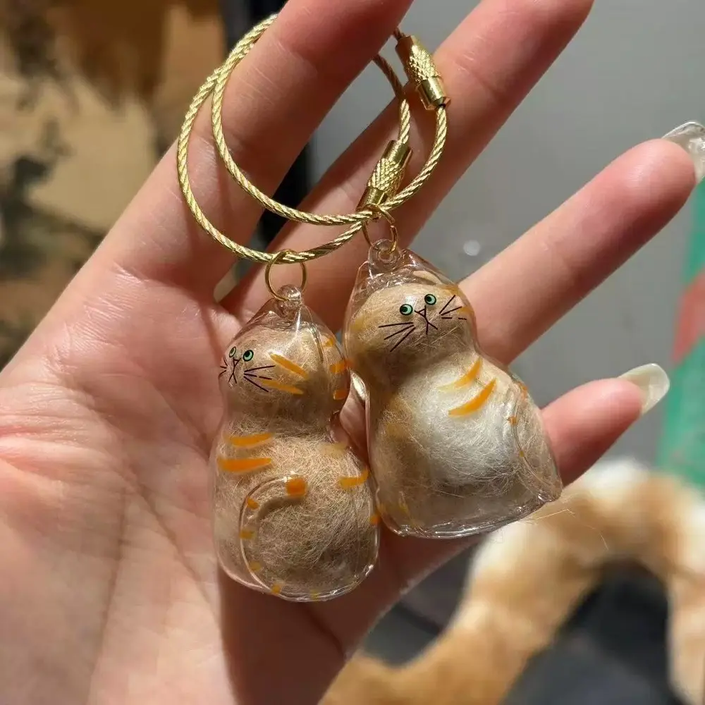 Transparent Cat Hair Storage Box Pet Fur Keepsake Capsule Pet Hair Grooming Souvenirs Cat Keychain Pendant for DIY Memorial Gift