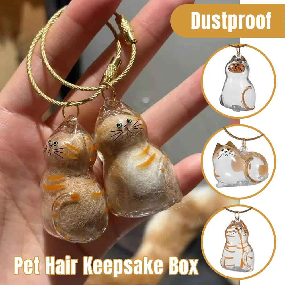 Transparent Cat Hair Storage Box Pet Fur Keepsake Capsule Pet Hair Grooming Souvenirs Cat Keychain Pendant for DIY Memorial Gift