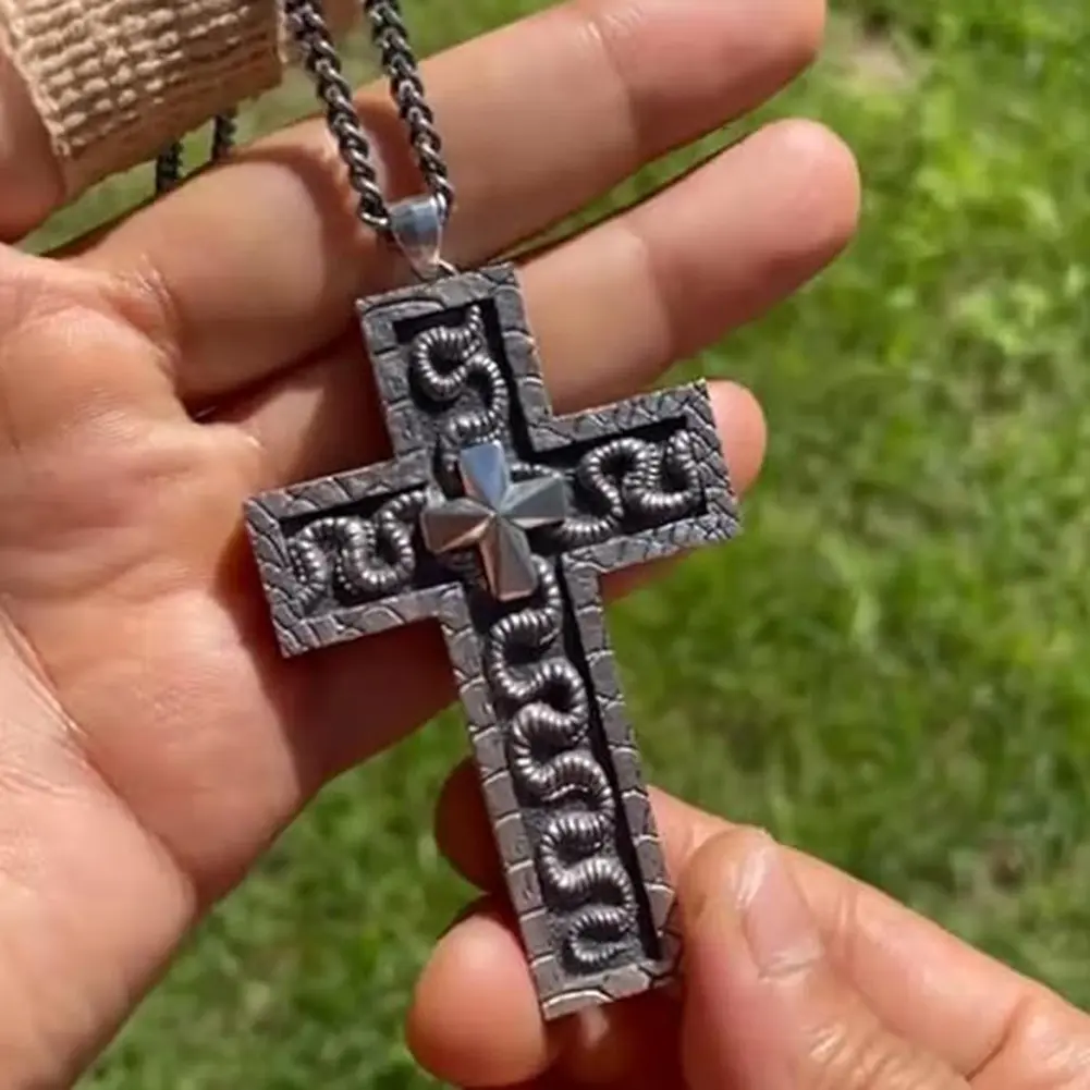 3D Metal Thanos Inspired Gothic Pendant Necklace – Hidden Compartment Cross, Octopus Tentacle Design, Vintage Steampunk Jewelry