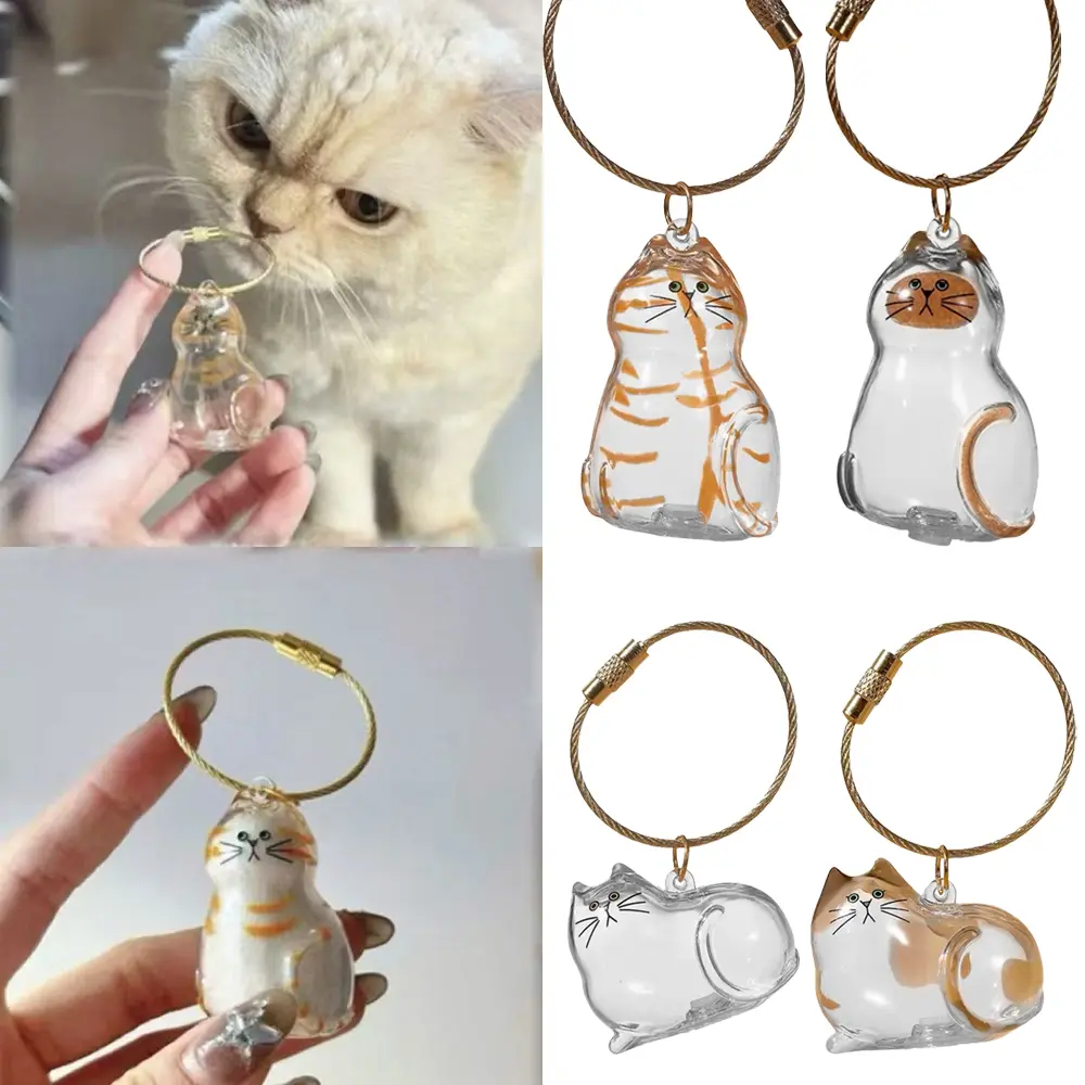 Transparent Cat Hair Storage Box Pet Fur Keepsake Capsule Pet Hair Grooming Souvenirs Cat Keychain Pendant for DIY Memorial Gift