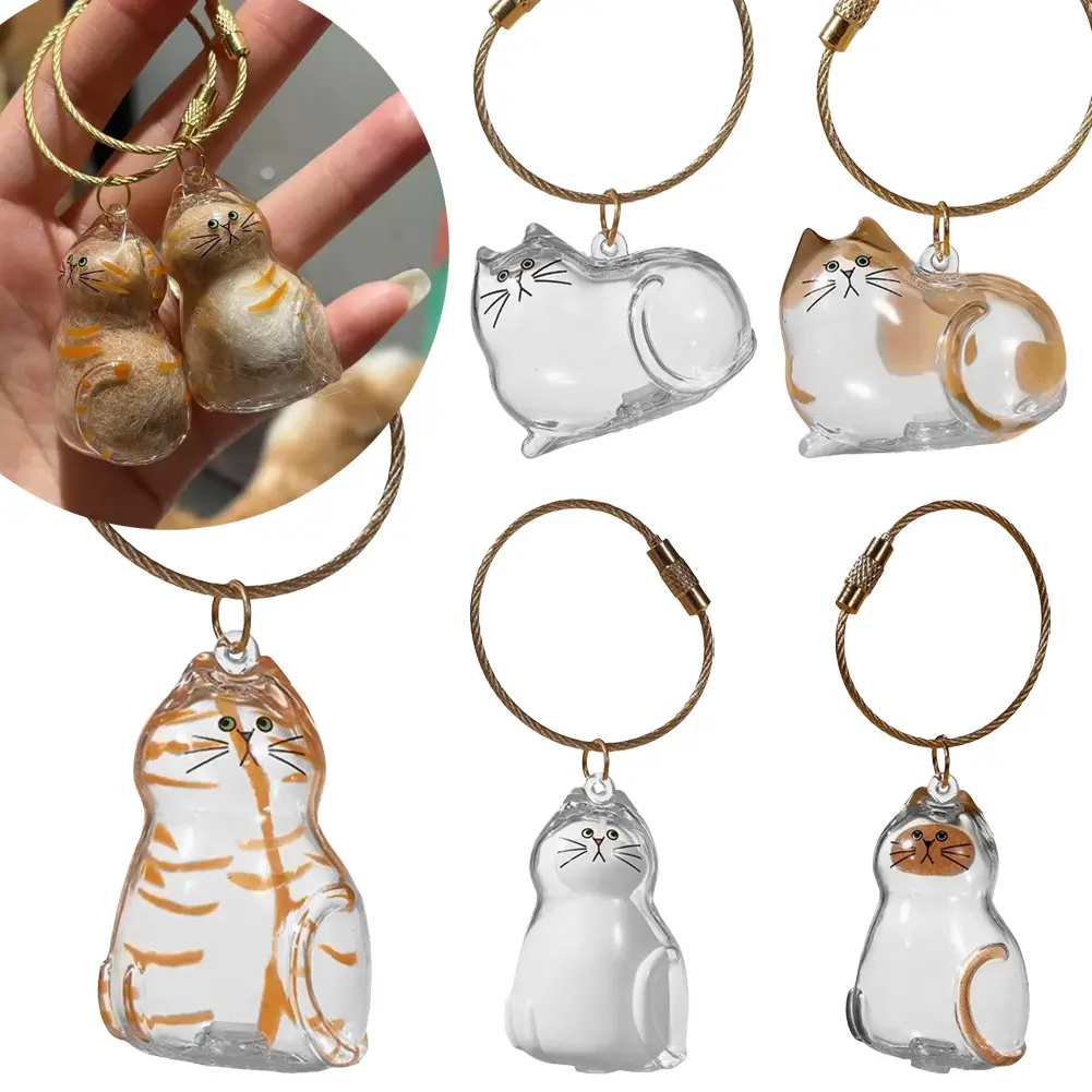 Transparent Cat Hair Storage Box Pet Fur Keepsake Capsule Pet Hair Grooming Souvenirs Cat Keychain Pendant for DIY Memorial Gift